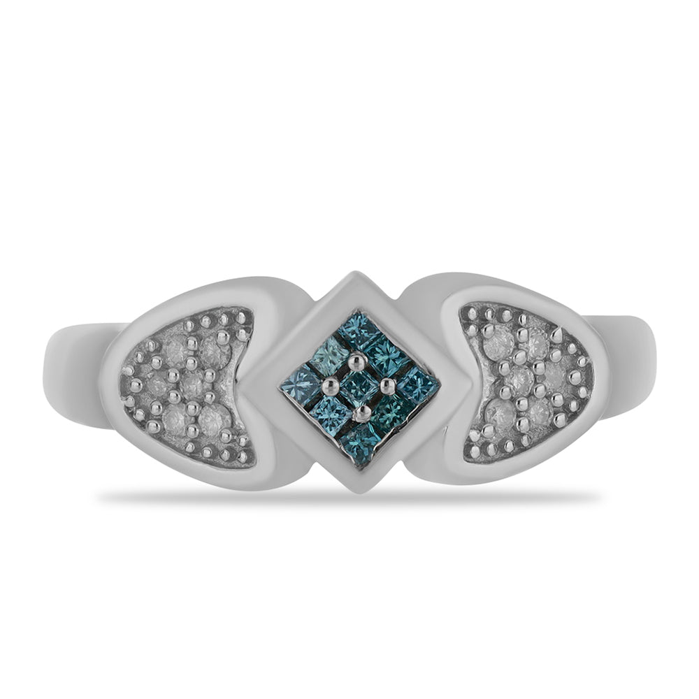 Silberring mit blauem Diamant und weißem Diamant 1 