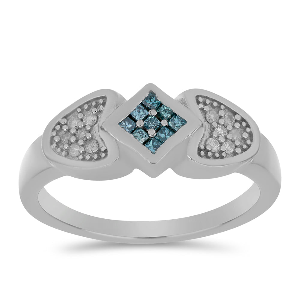 Silberring mit blauem Diamant und weißem Diamant