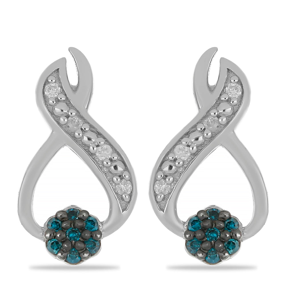 Silberohrringe mit blauem Diamant und weißem Diamant