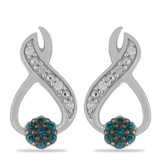 Silberohrringe mit blauem Diamant und weißem Diamant