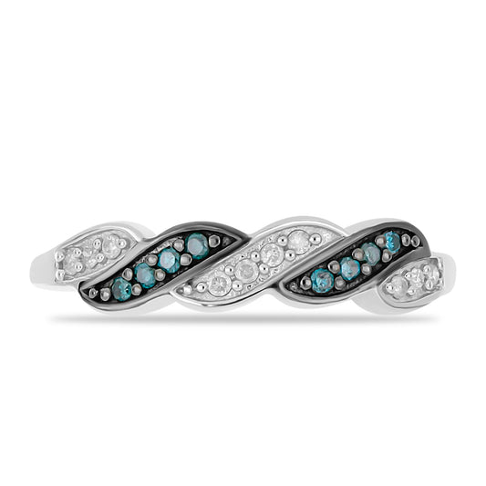 Silberring mit blauem Diamant und weißem Diamant