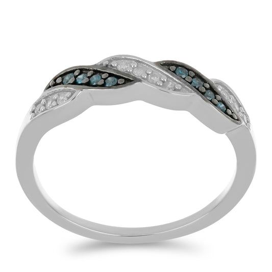 Silberring mit blauem Diamant und weißem Diamant