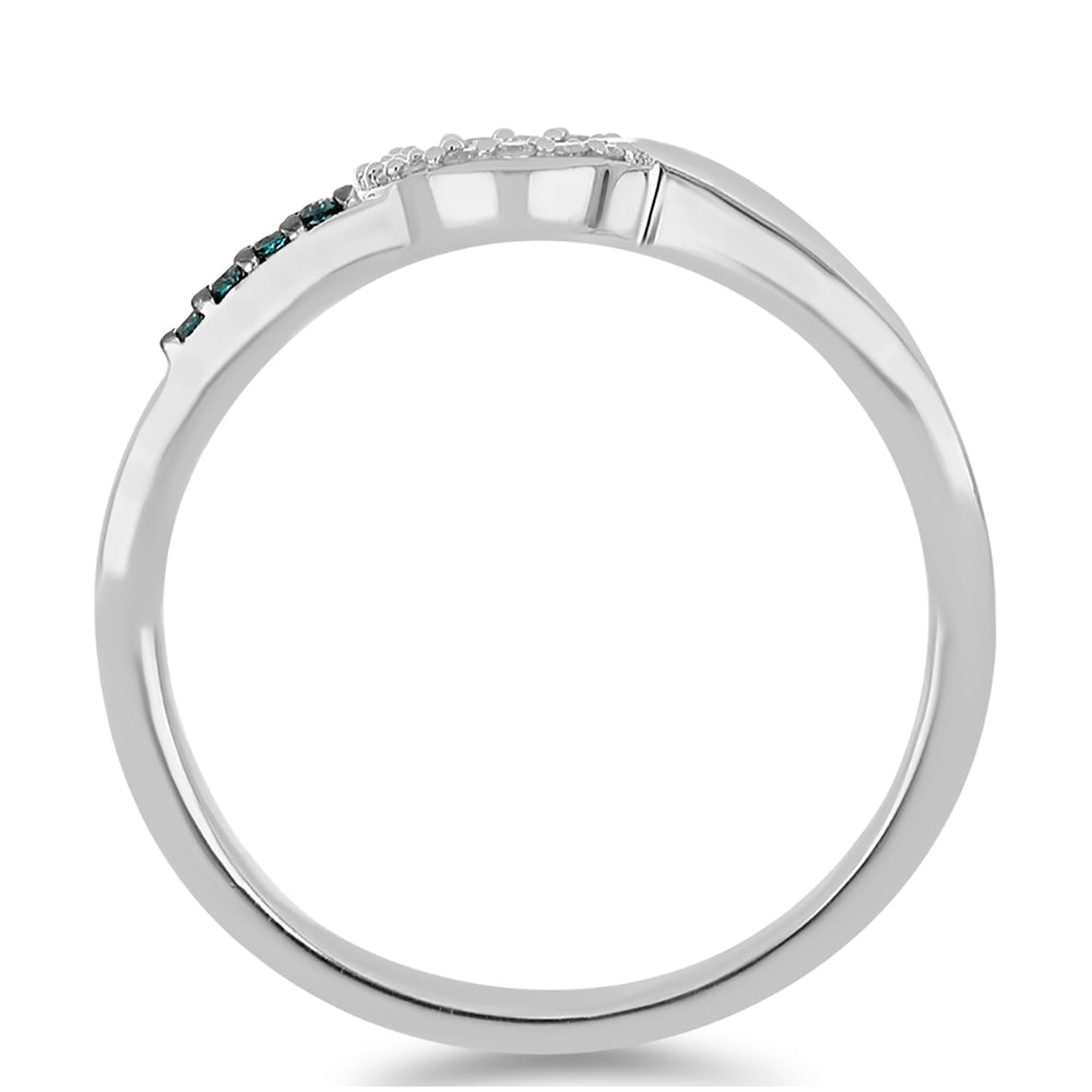 Silberring mit blauem Diamant und weißem Diamant 2 