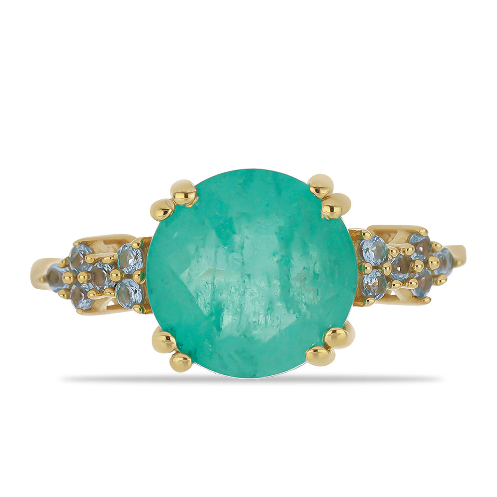 Goldplattierter Silberring mit Paraiba Quarz und himmelblauem Topas 1 