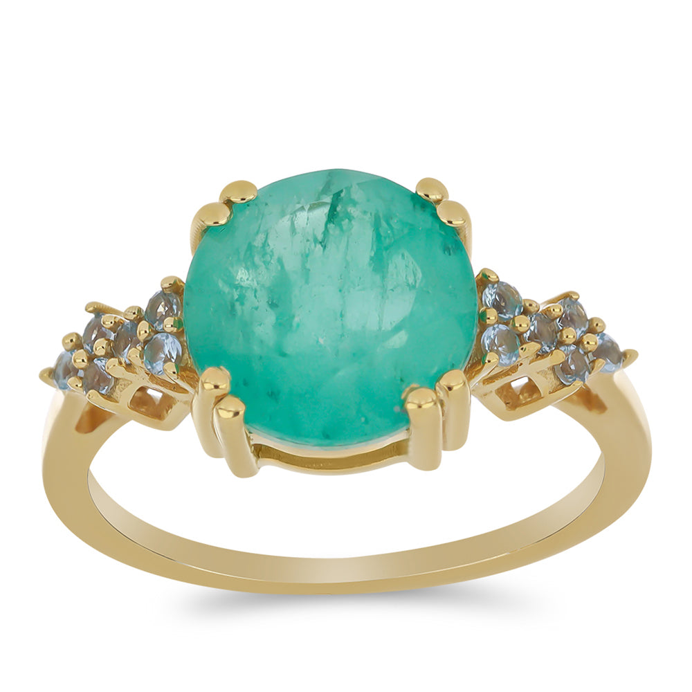 Goldplattierter Silberring mit Paraiba Quarz und himmelblauem Topas 3 