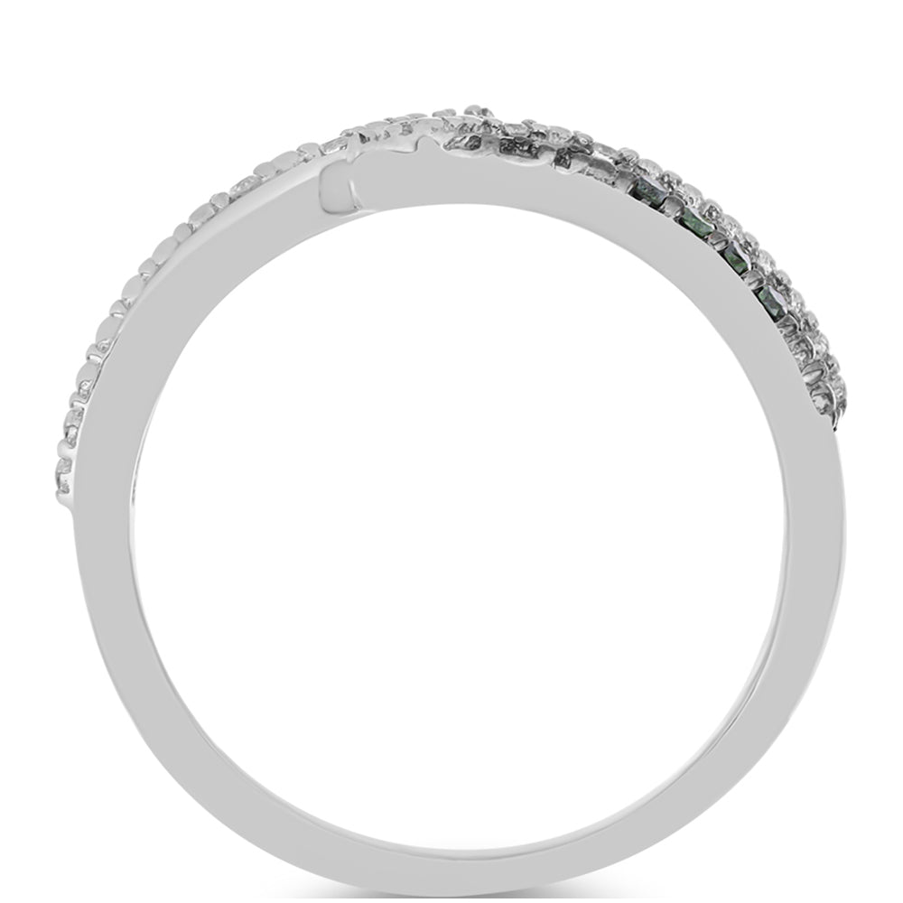 Silberring mit grünem Diamant und weißem Diamant