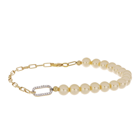 Goldplattiertes Silberarmband mit goldener Südseeperle und weißem Topas