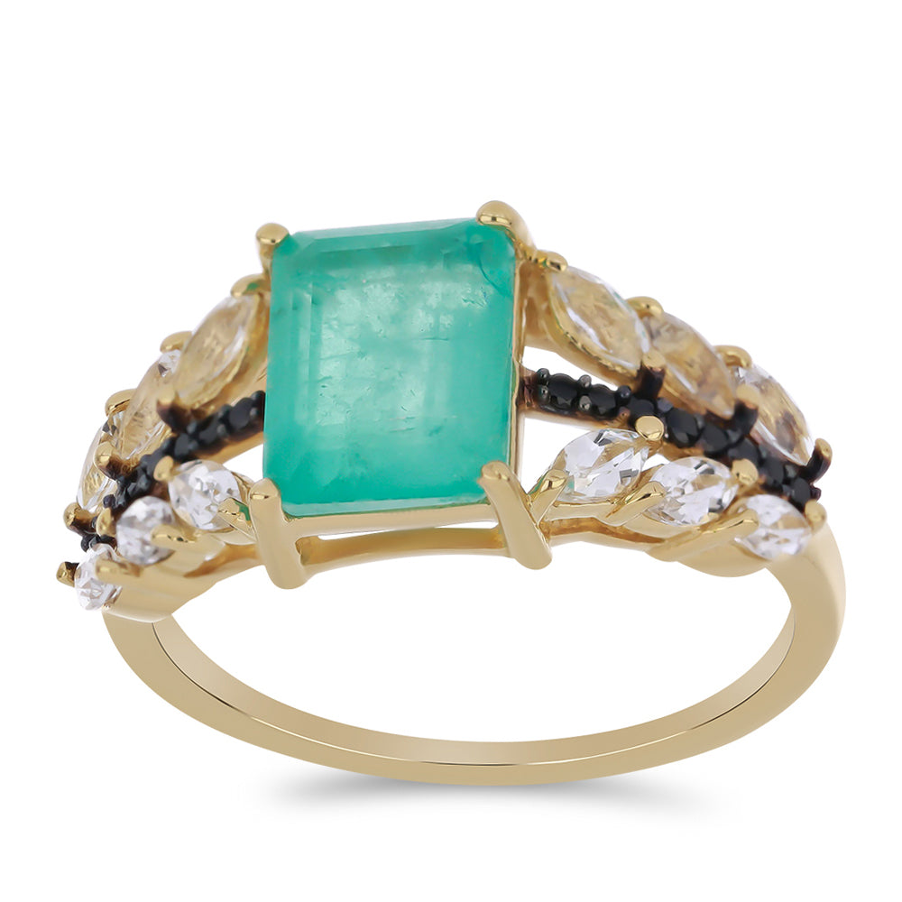 Goldplattierter Silberring mit Paraiba Quarz