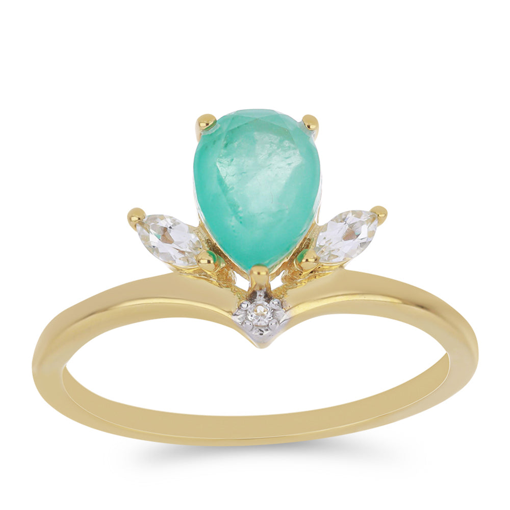 Goldplattierter Silberring mit Paraiba Quarz und weißem Topas