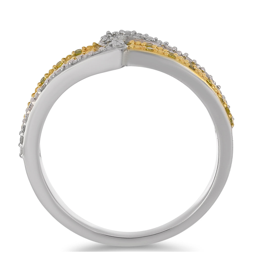 Goldplattierter Silberring mit gelbem Diamant und weißem Diamant