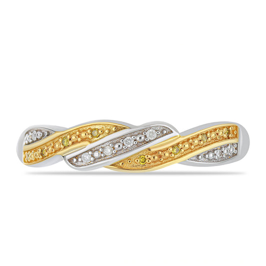 Goldplattierter Silberring mit gelbem Diamant und weißem Diamant