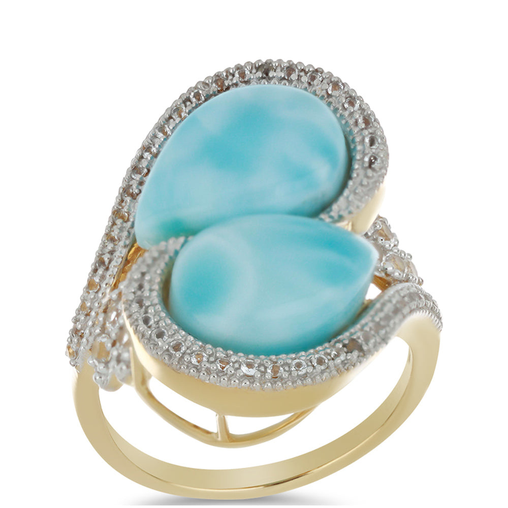 Goldplattierter Silberring mit Larimar und weißem Topas 3 