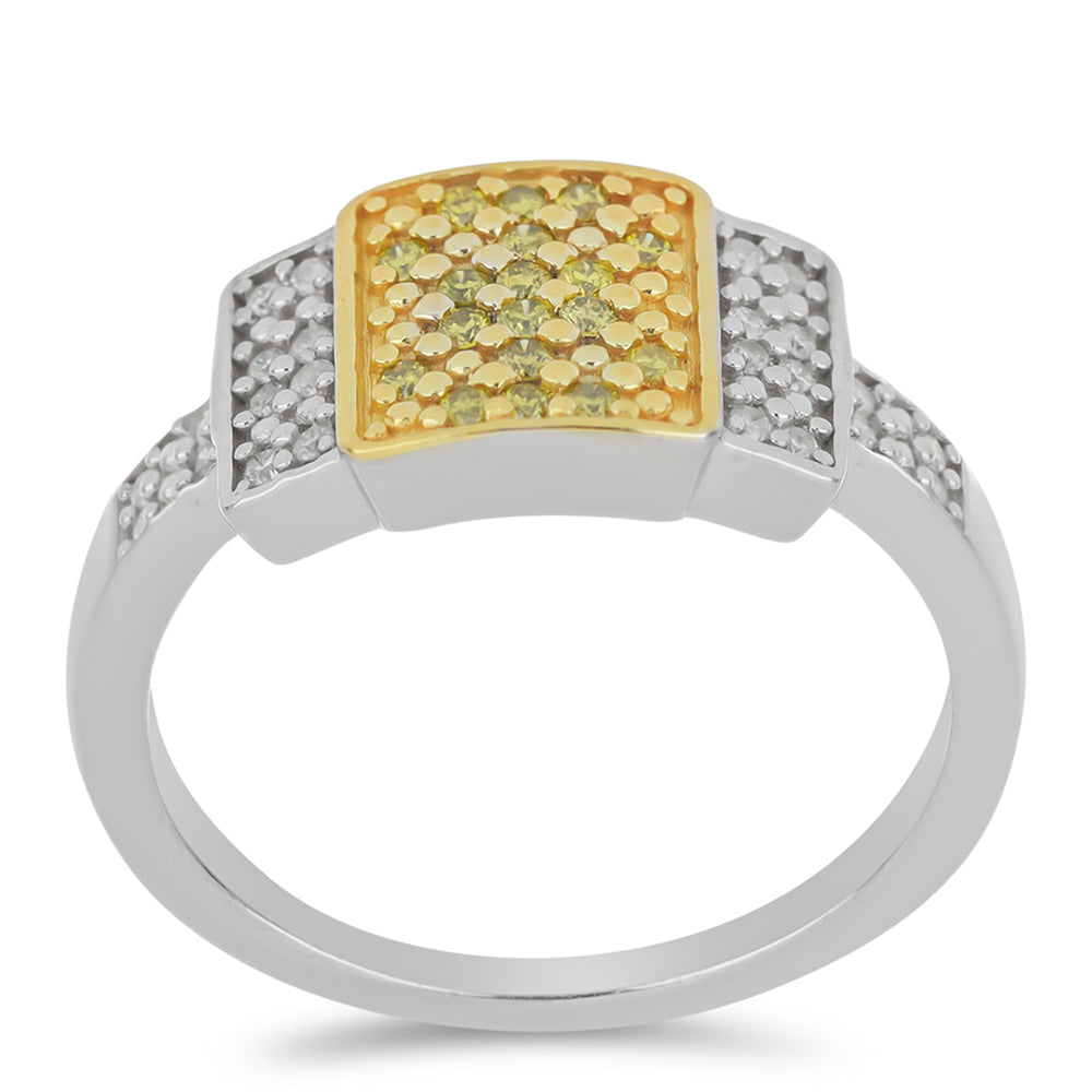 Goldplattierter Silberring mit gelbem Diamant und weißem Diamant