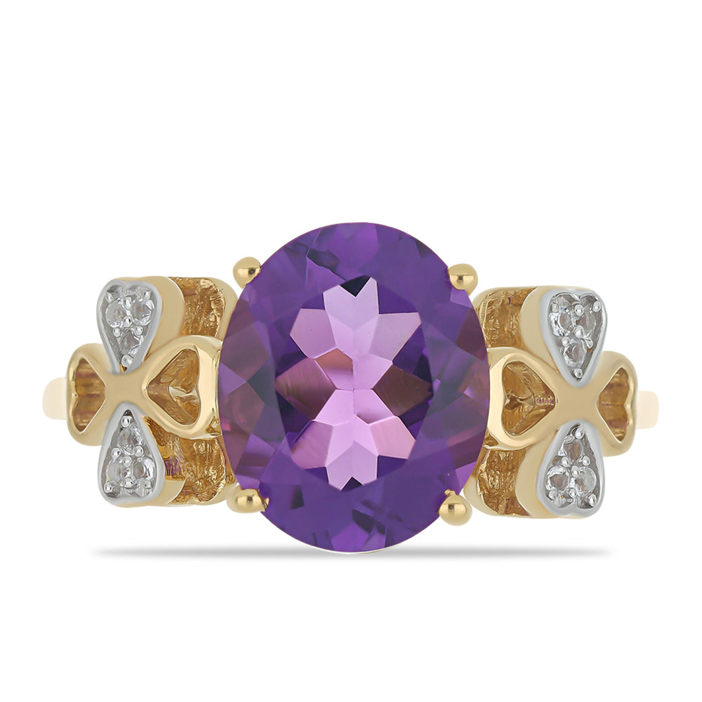 Goldplattierter Silberring mit marokkanischem Amethyst und weißem Topas