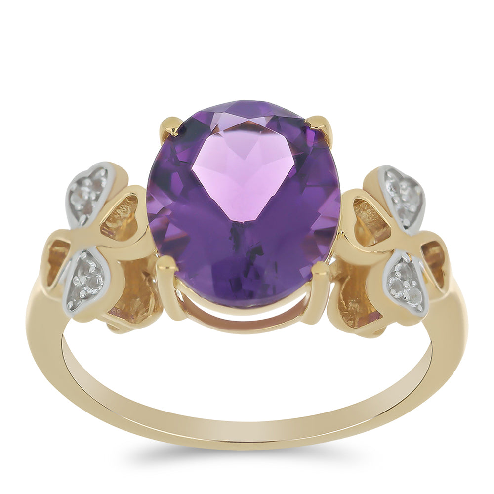 Goldplattierter Silberring mit marokkanischem Amethyst und weißem Topas 3 