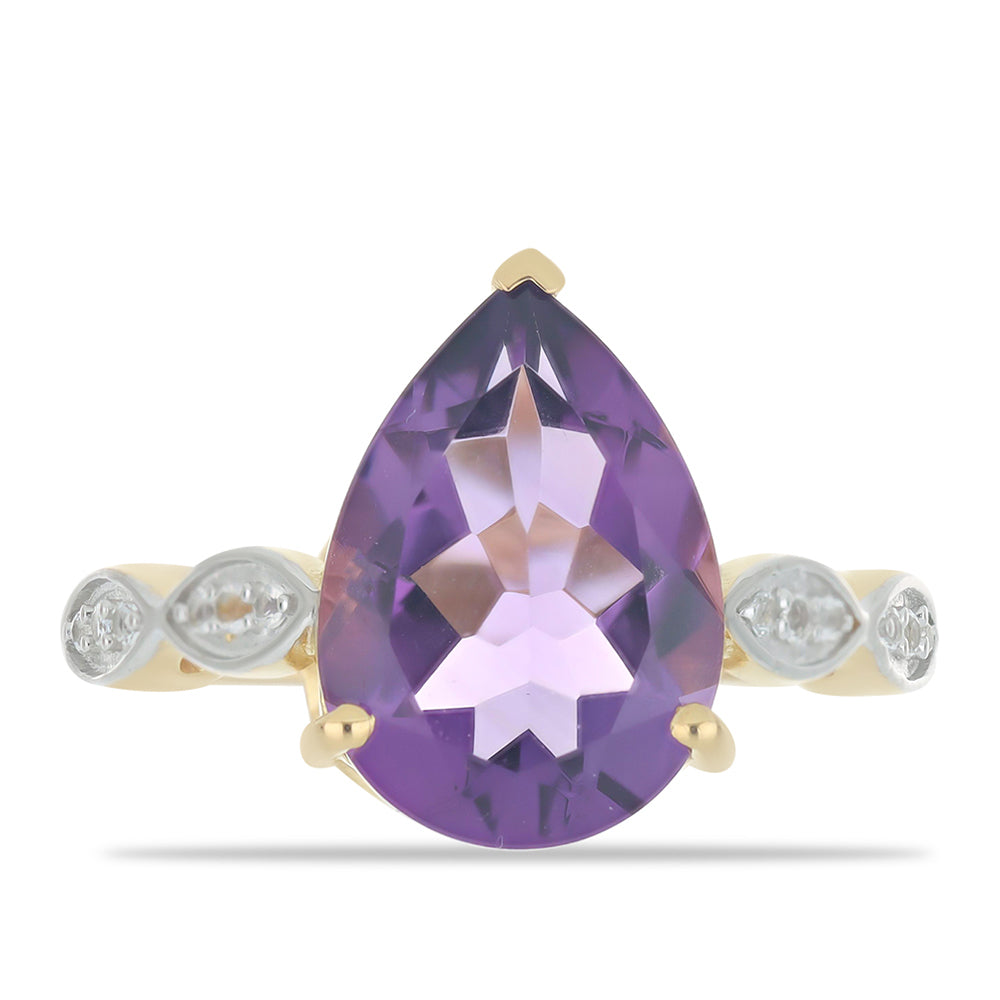 Goldplattierter Silberring mit marokkanischem Amethyst und weißem Topas 1 