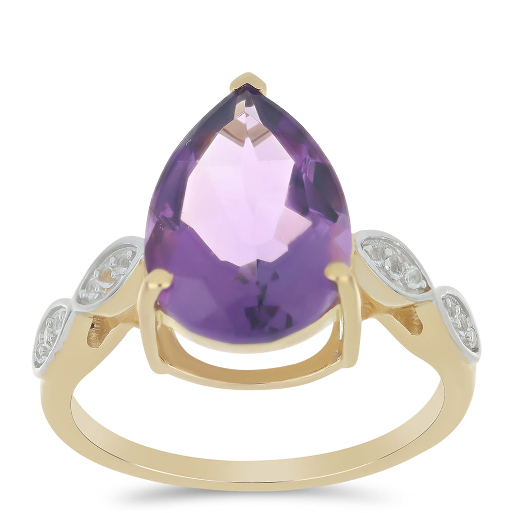 Goldplattierter Silberring mit marokkanischem Amethyst und weißem Topas 3 