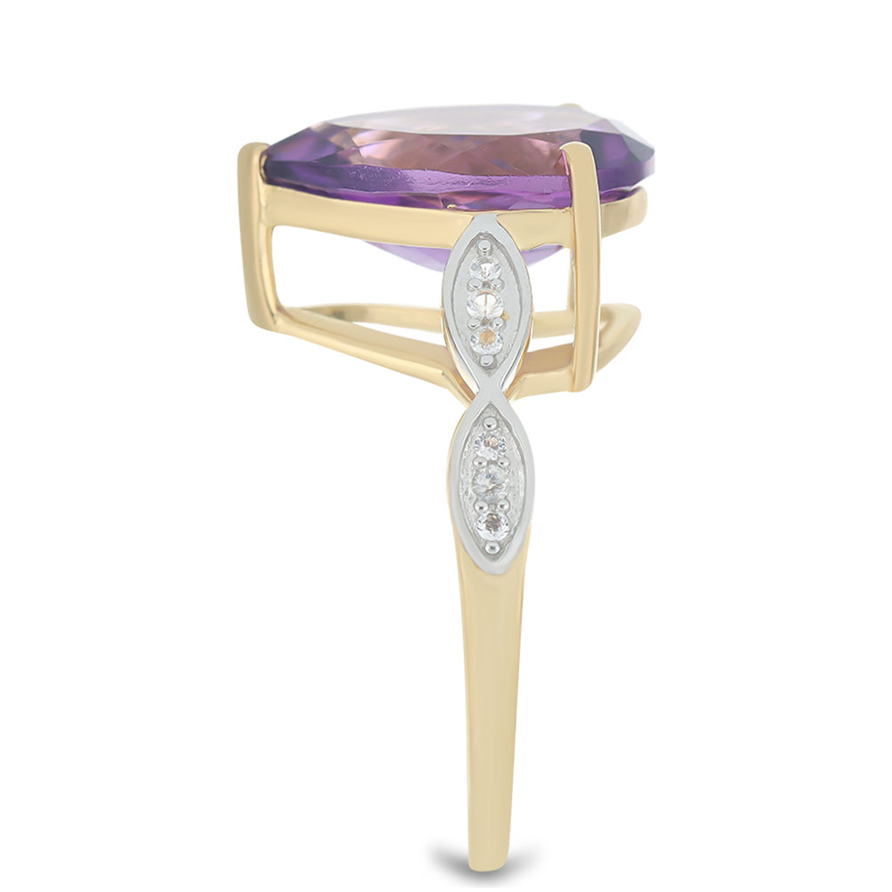 Goldplattierter Silberring mit marokkanischem Amethyst und weißem Topas