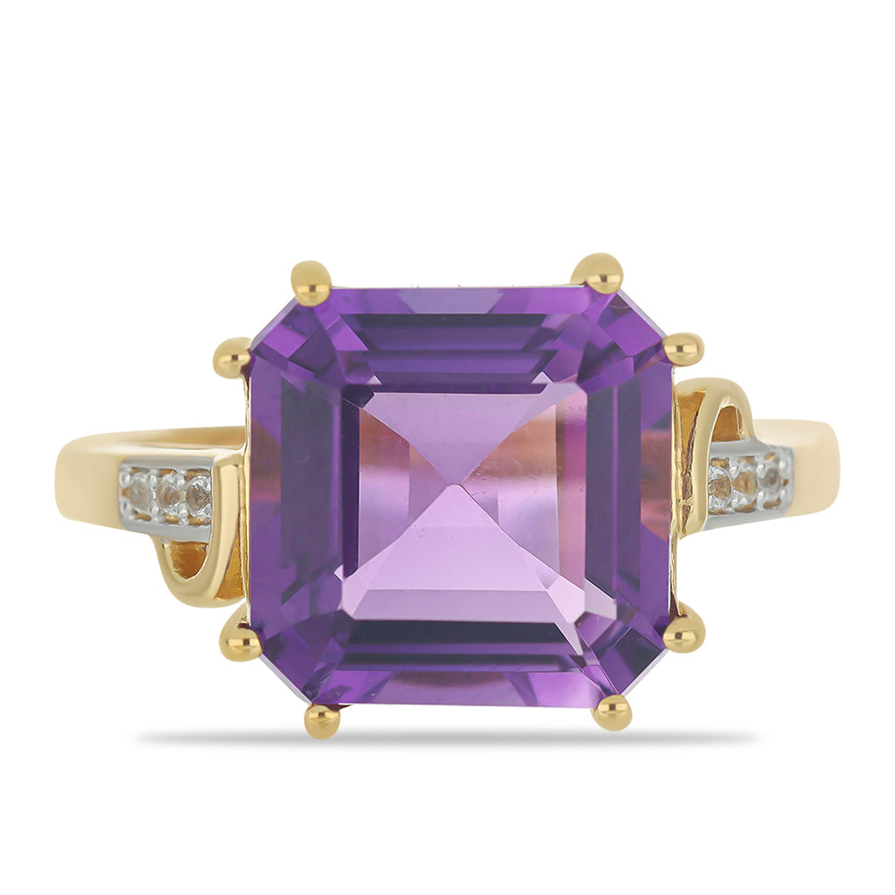 Goldplattierter Silberring mit marokkanischem Amethyst und weißem Topas 1 