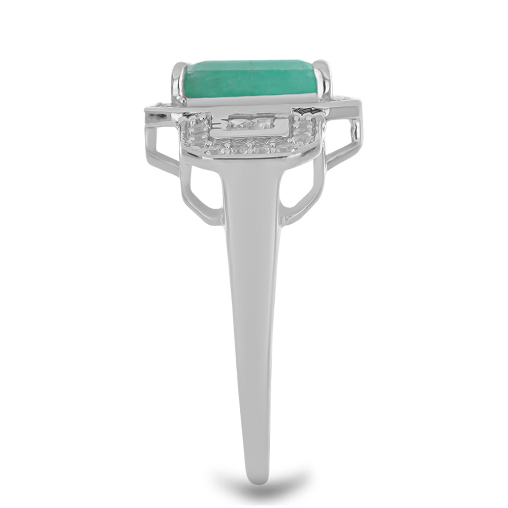 Silberring mit brasilianischem Smaragd und weißem Zirkon 4 