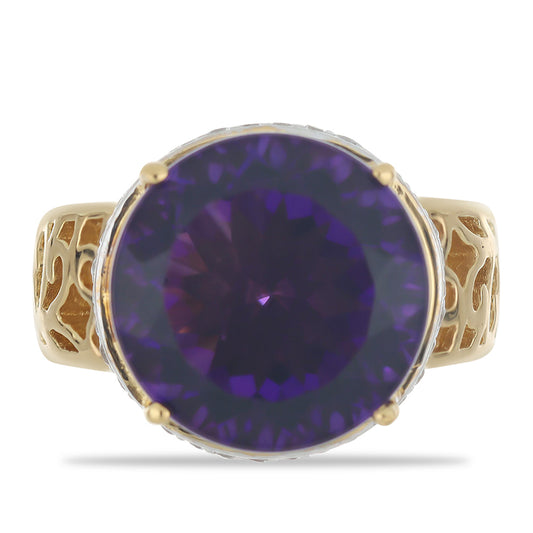 Goldplattierter Silberring mit marokkanischem Amethyst und weißem Topas