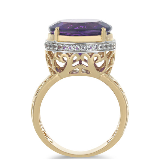 Goldplattierter Silberring mit marokkanischem Amethyst und weißem Topas