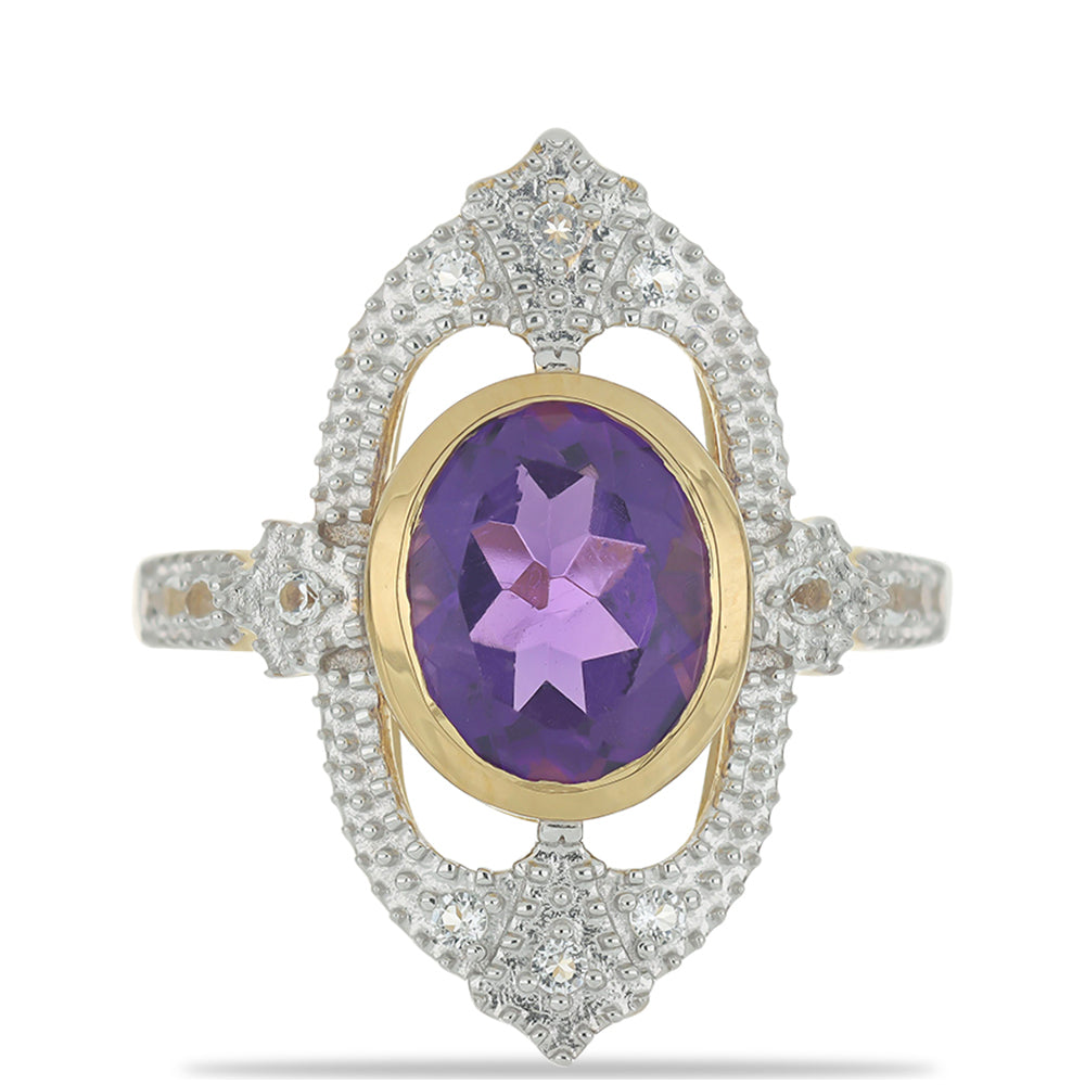 Goldplattierter Silberring mit marokkanischem Amethyst und weißem Topas 1 