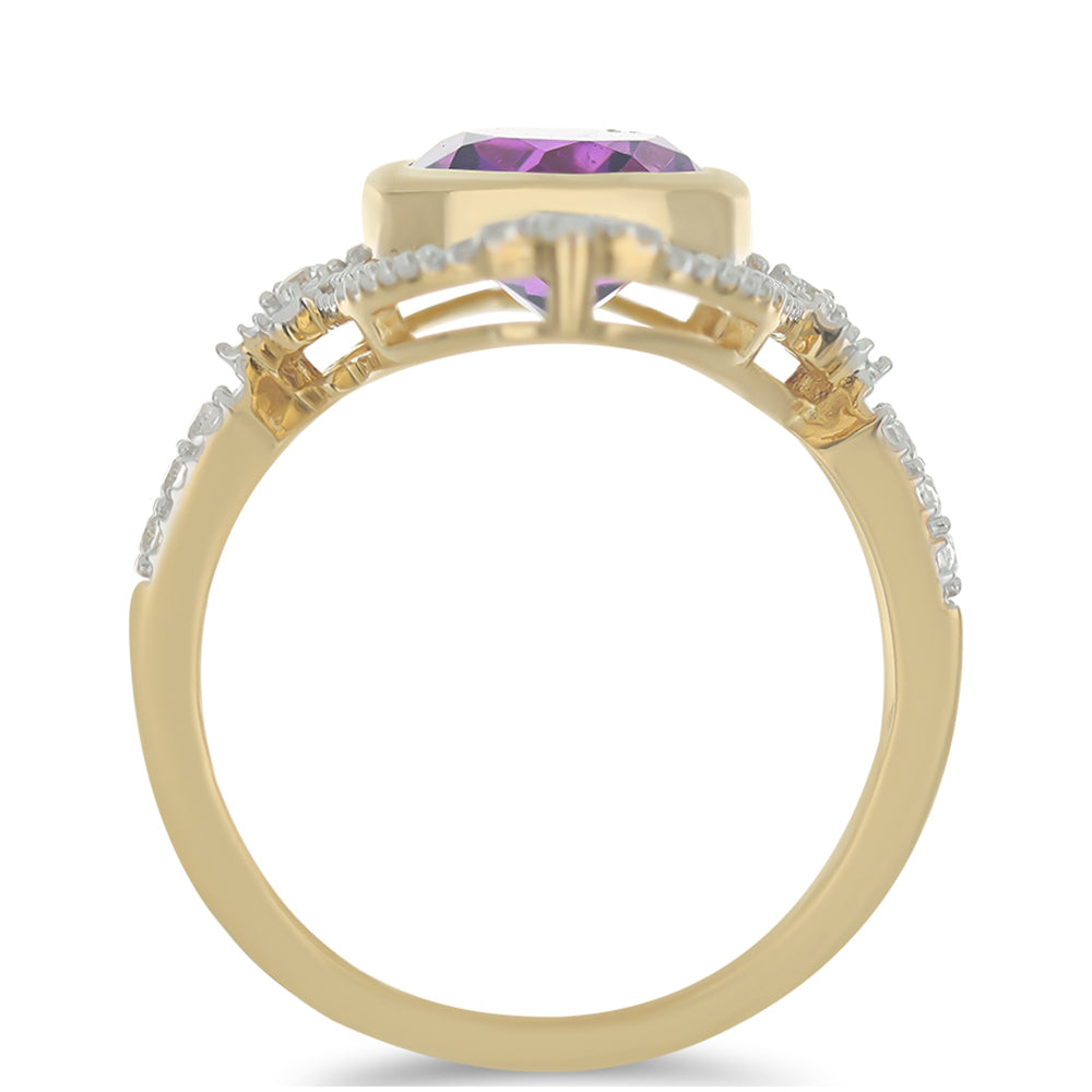 Goldplattierter Silberring mit marokkanischem Amethyst und weißem Topas