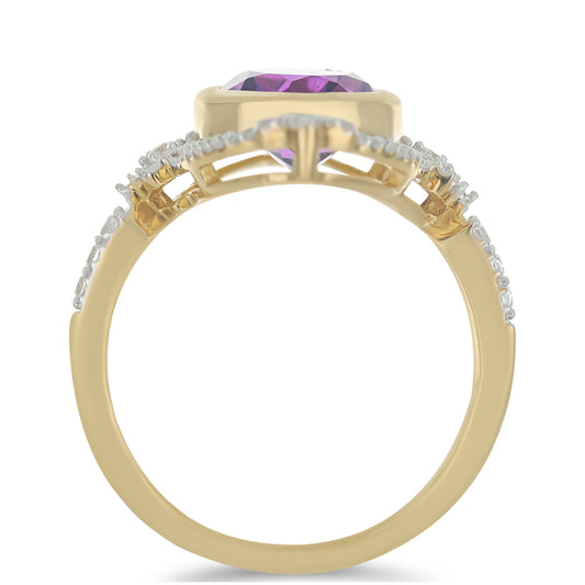 Goldplattierter Silberring mit marokkanischem Amethyst und weißem Topas