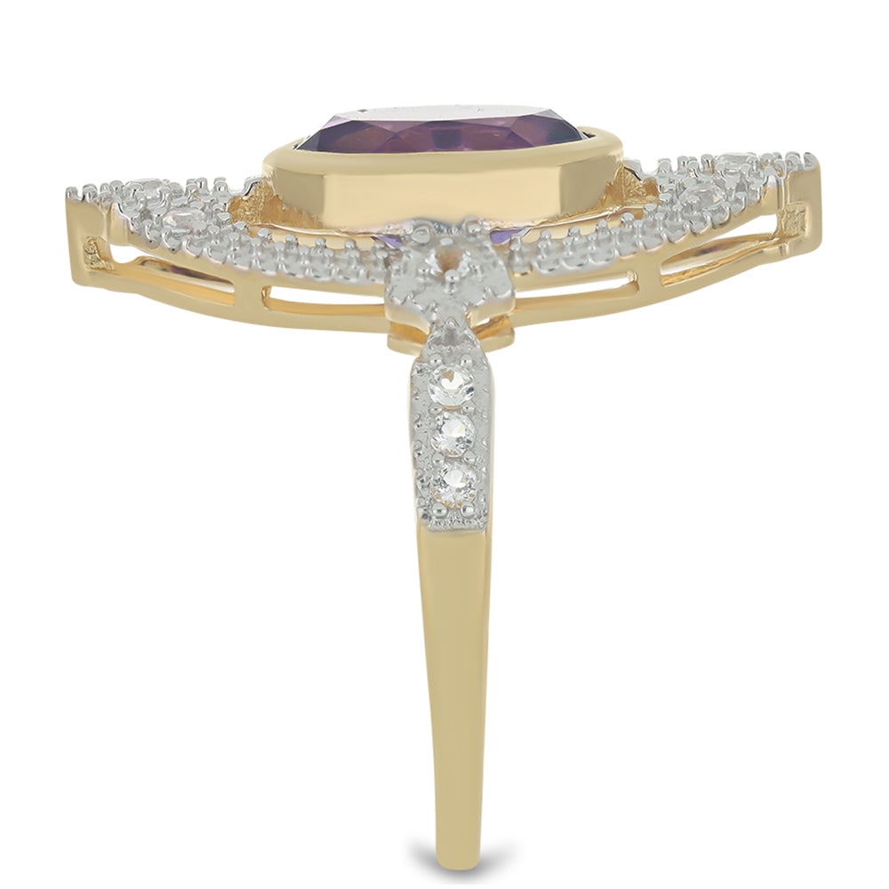 Goldplattierter Silberring mit marokkanischem Amethyst und weißem Topas 4 