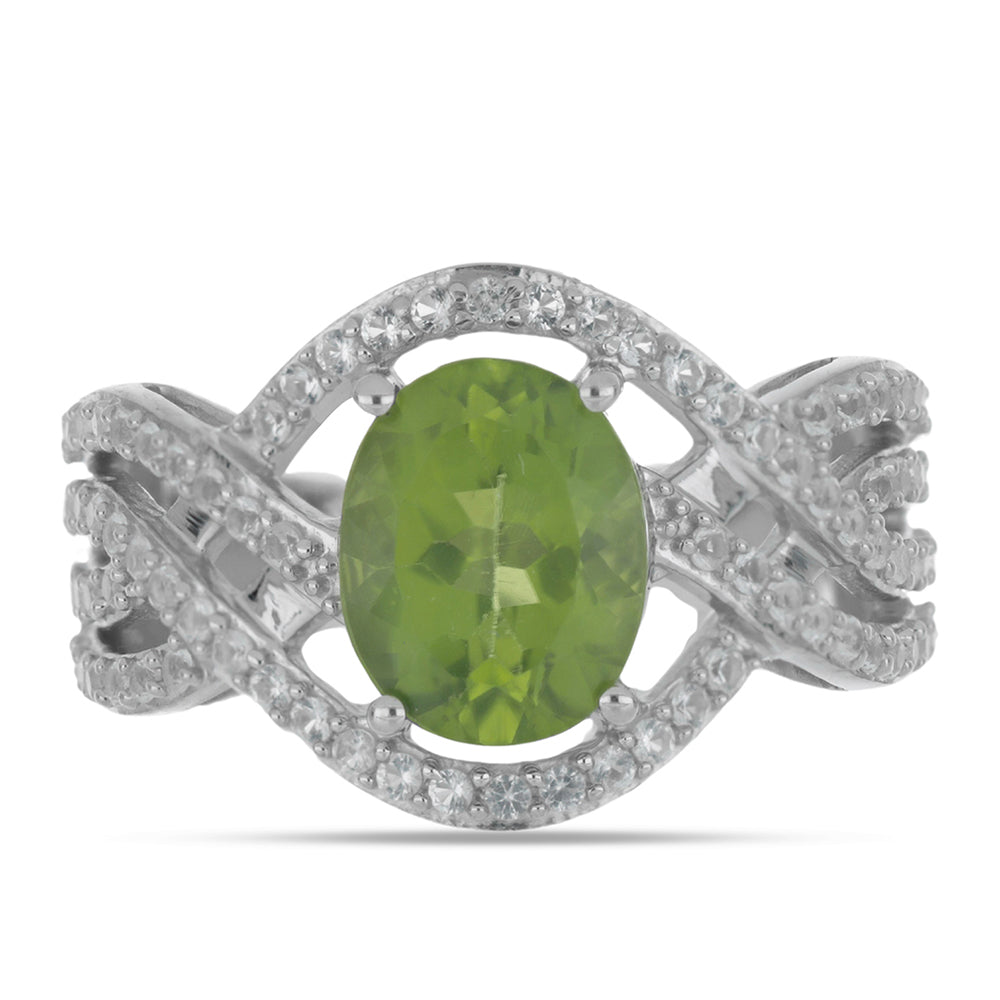 Silberring mit Peridot aus Changbai und weißem Topas