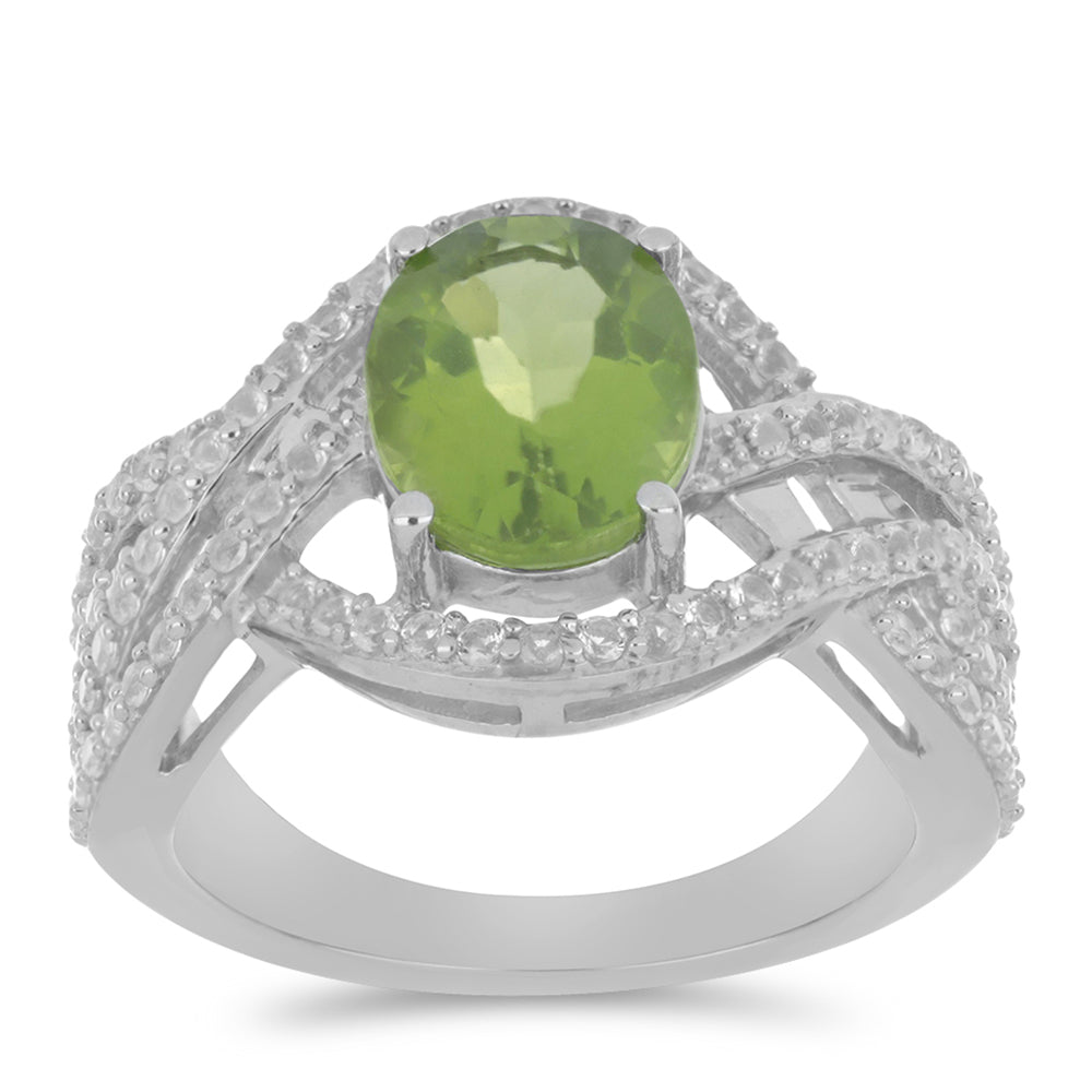 Silberring mit Peridot aus Changbai und weißem Topas 3 