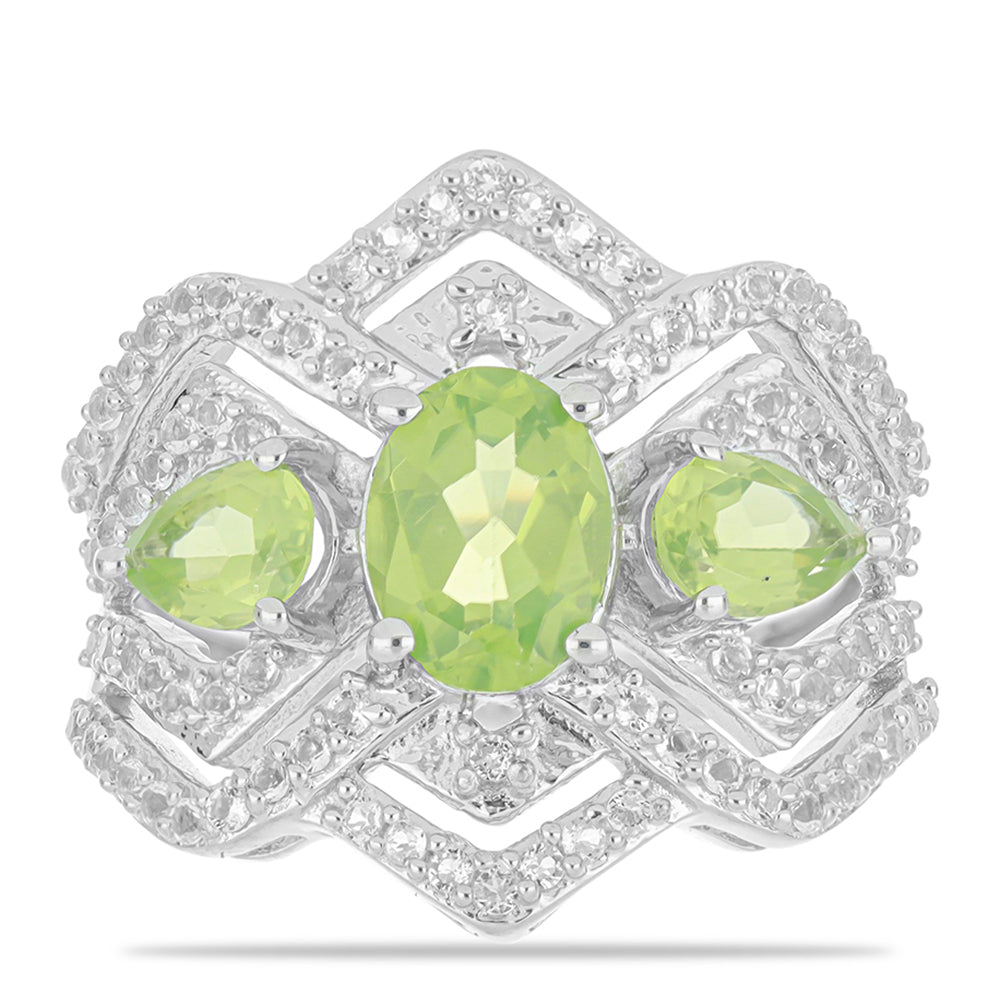 Silberring mit Peridot aus Changbai und weißem Topas