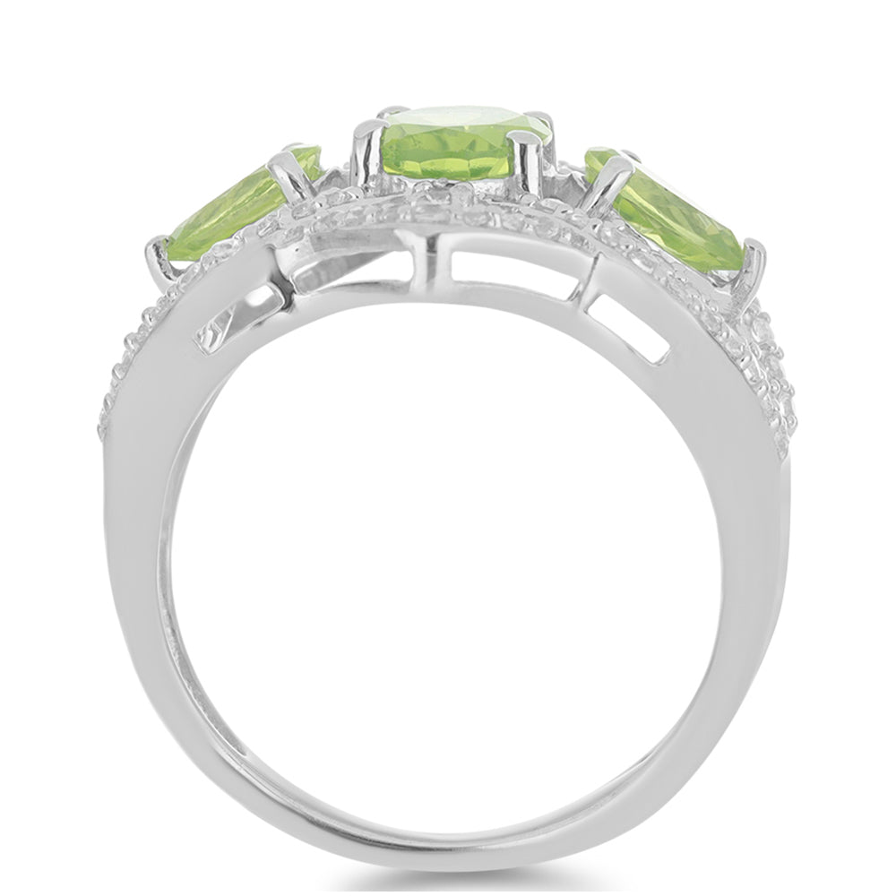 Silberring mit Peridot aus Changbai und weißem Topas