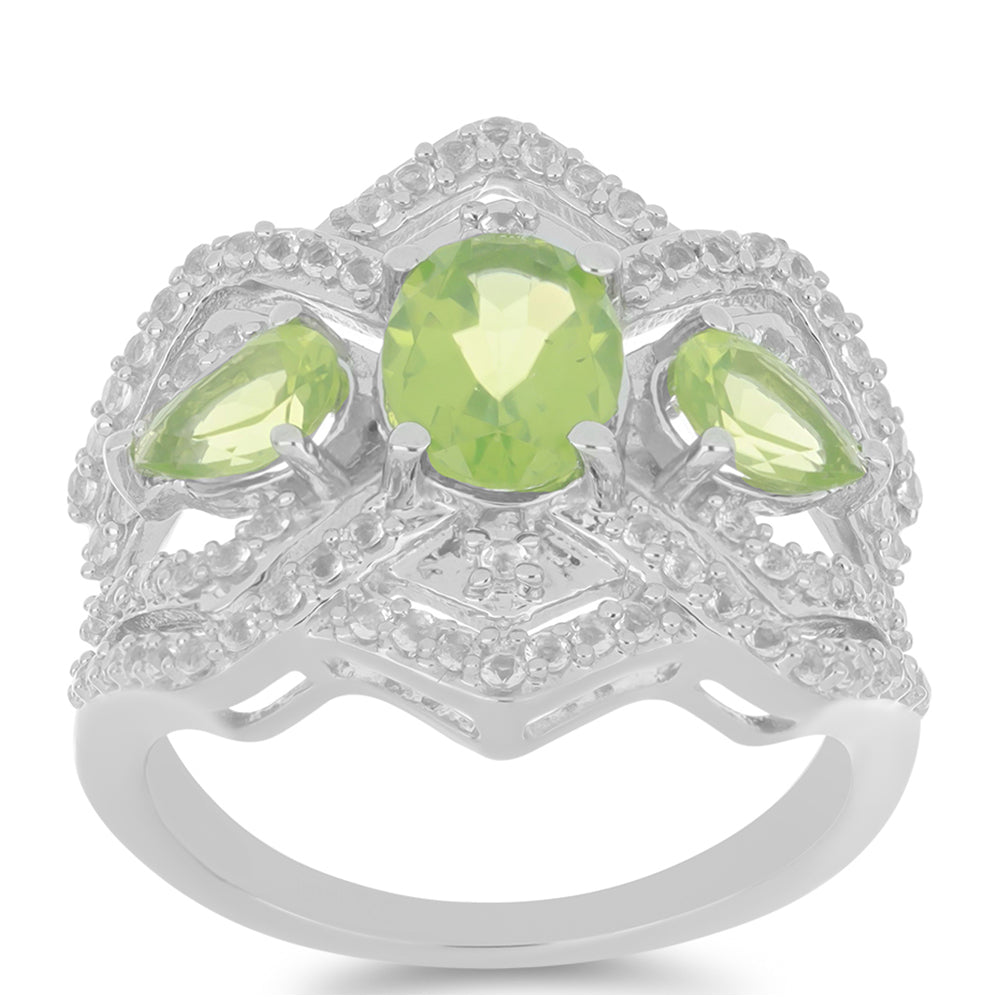 Silberring mit Peridot aus Changbai und weißem Topas