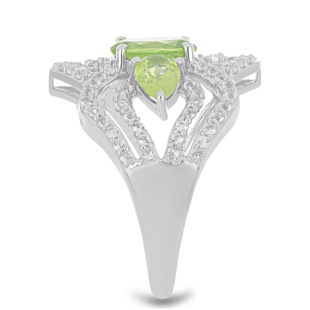 Silberring mit Peridot aus Changbai und weißem Topas