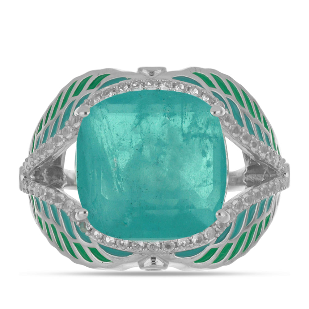 Silberring mit Paraiba Quarz und weißem Topas