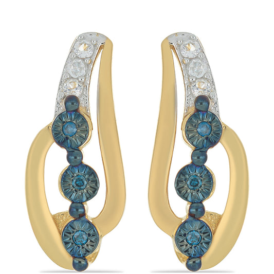 Goldplattierte Silberohrringe mit blauem Diamant und weißem Topas