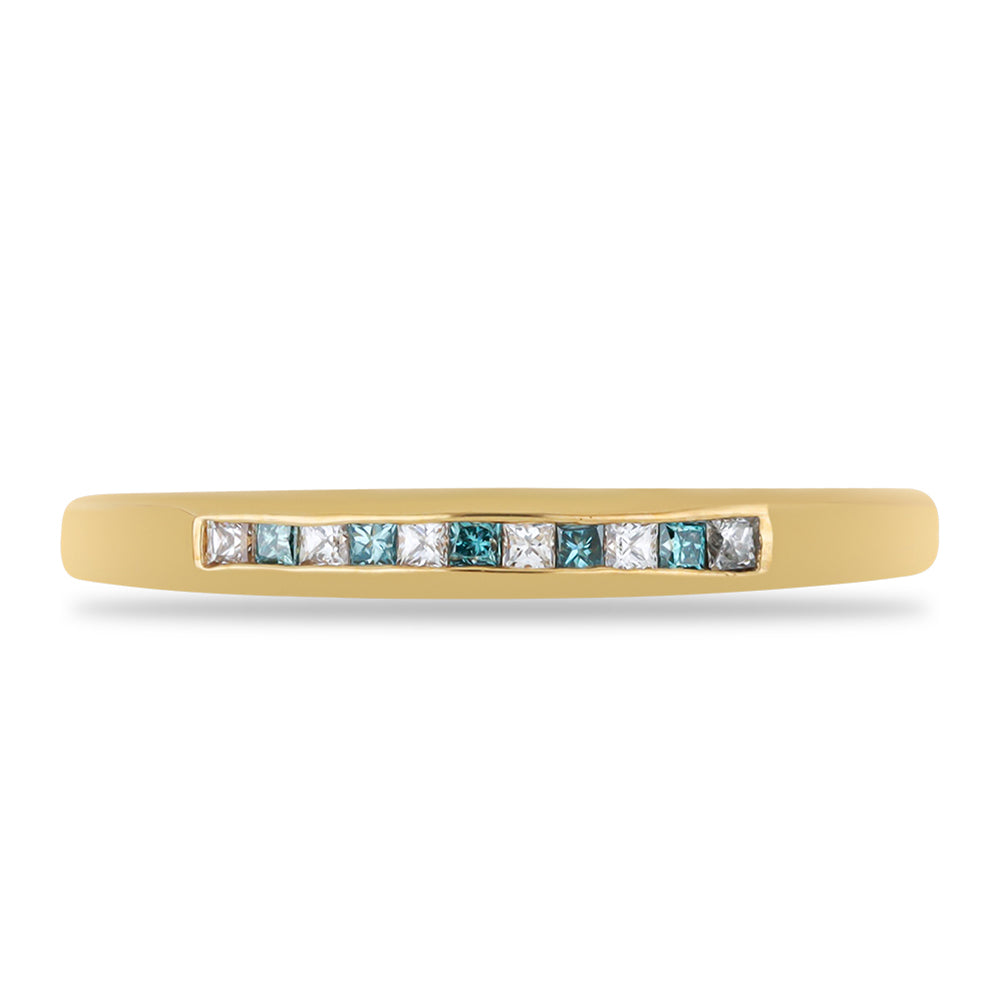 Goldplattierter Silberring mit blauem Diamant und weißem Zirkon