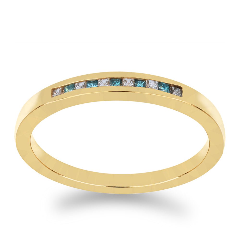 Goldplattierter Silberring mit blauem Diamant und weißem Zirkon