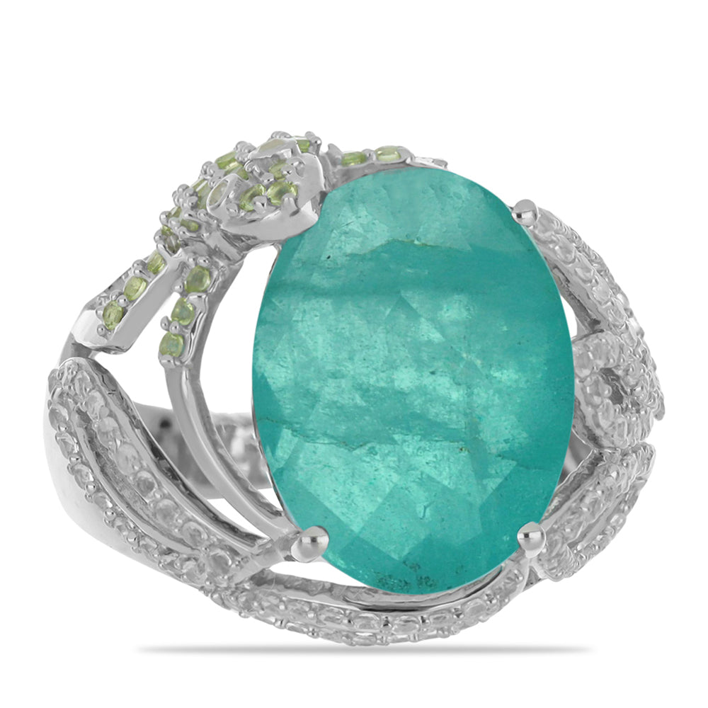 Silberring mit Paraiba Quarz und Peridot aus Changbai 1 