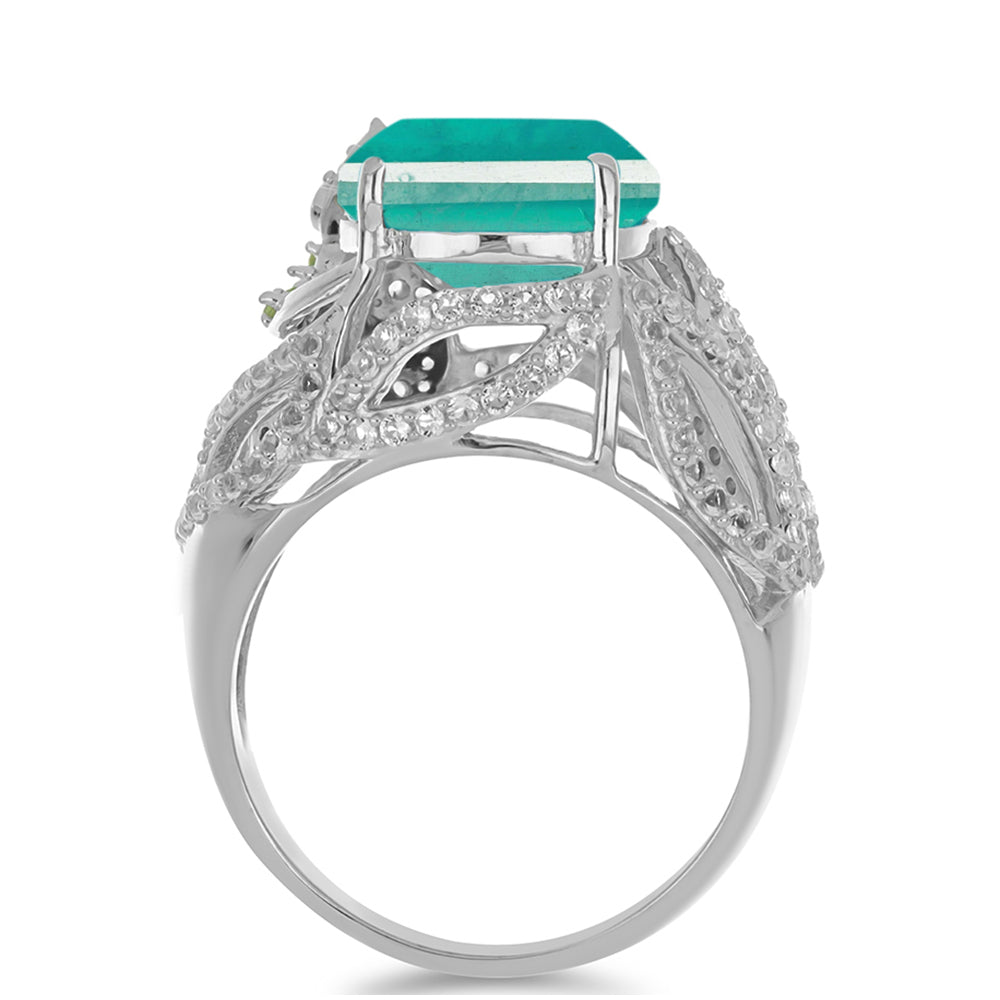 Silberring mit Paraiba Quarz und Peridot aus Changbai