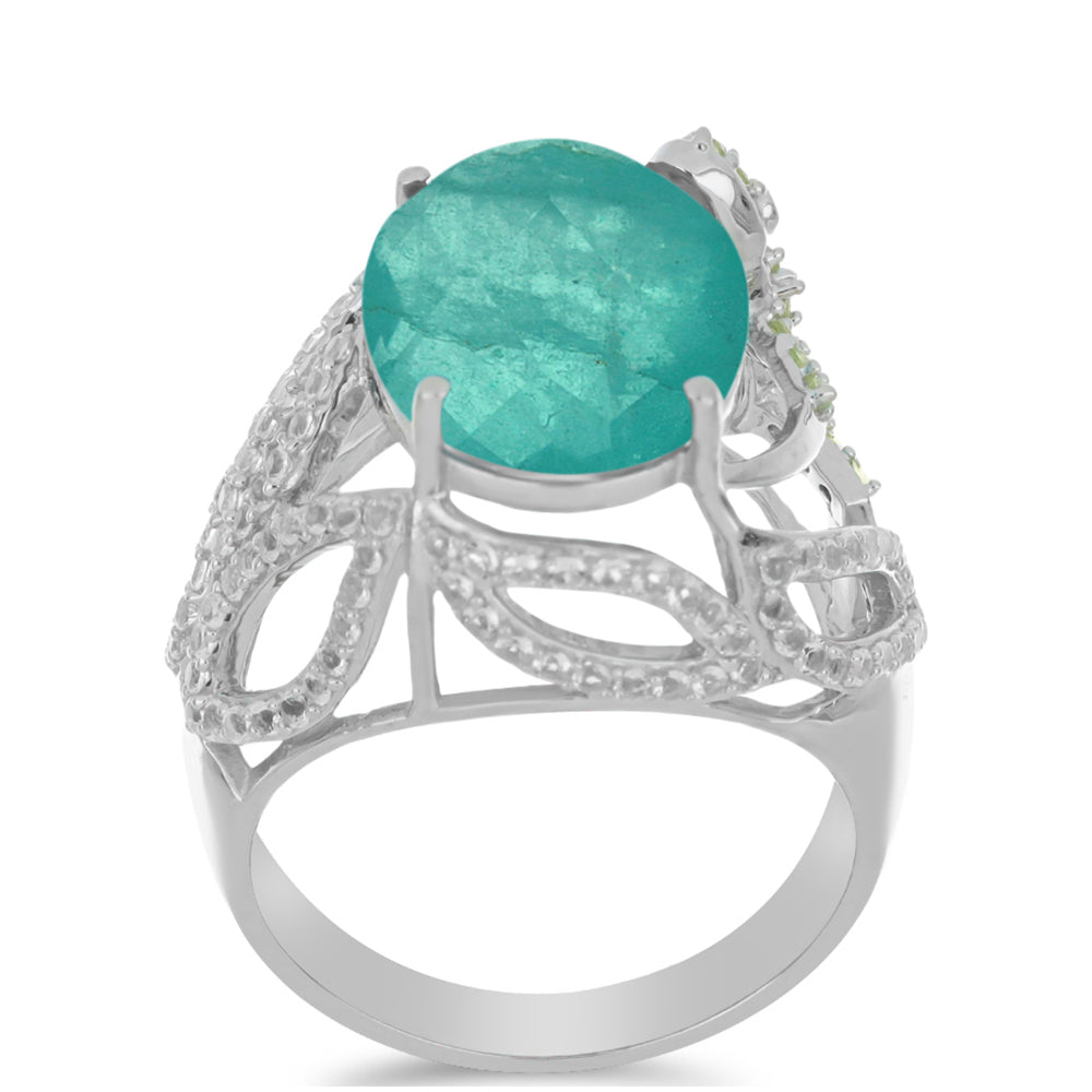 Silberring mit Paraiba Quarz und Peridot aus Changbai