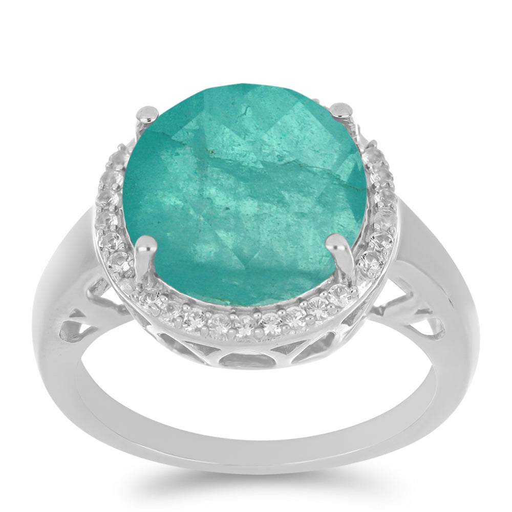 Silberring mit Paraiba Quarz und weißem Topas