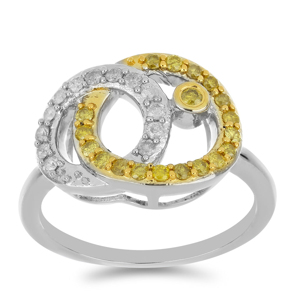 Silberring mit gelbem Diamant und weißem Diamant 3 