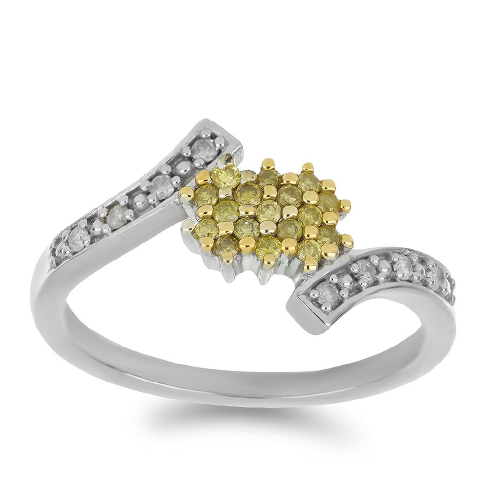 Silberring mit gelbem Diamant und weißem Diamant 3 