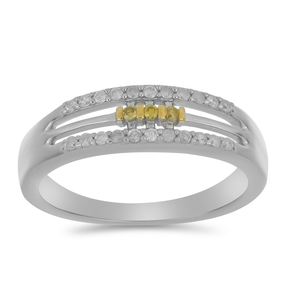 Silberring mit gelbem Diamant und weißem Diamant