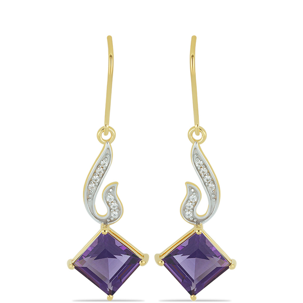 Goldohrringe mit marokkanischem Amethyst und natürlichem weißem Zirkon