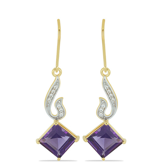 Goldohrringe mit marokkanischem Amethyst und natürlichem weißem Zirkon