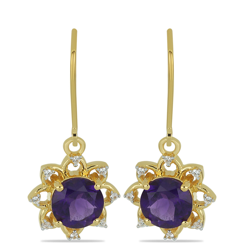 Goldohrringe mit marokkanischem Amethyst und natürlichem weißem Zirkon